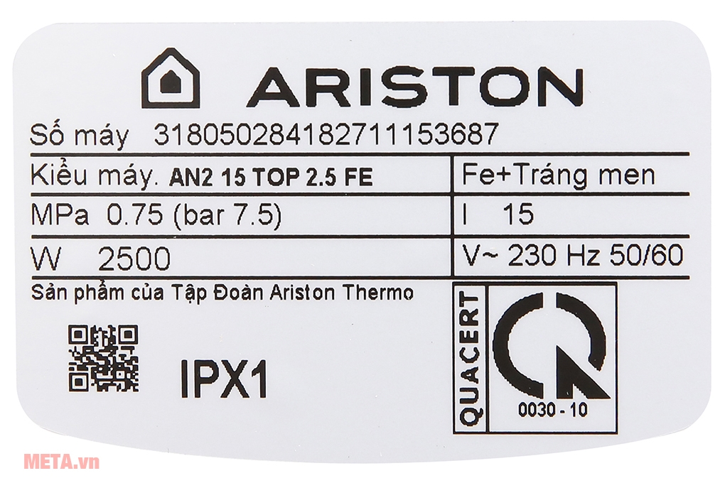 Bình nóng lạnh Ariston AN2 15 TOP 2.5 FE 15 lít