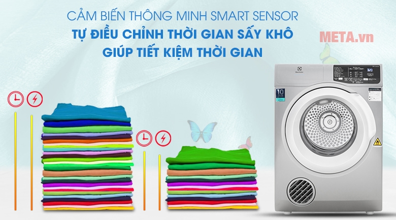 Máy sấy Electrolux EDV805JQSA thiết lập chu kỳ sấy thông minh nhờ cảm biến khối lượng Smart Sensor