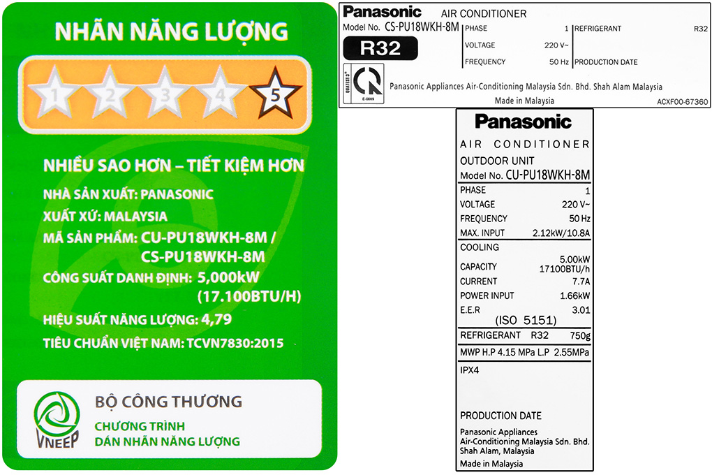Điều hòa 1 chiều Inverter 18000BTU Panasonic CU/CS-PU18WKH-8M