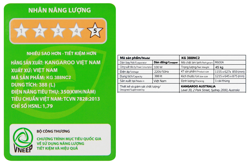 Tủ đông kháng khuẩn 2 ngăn Kangaroo KG388NC2 - 388 lít