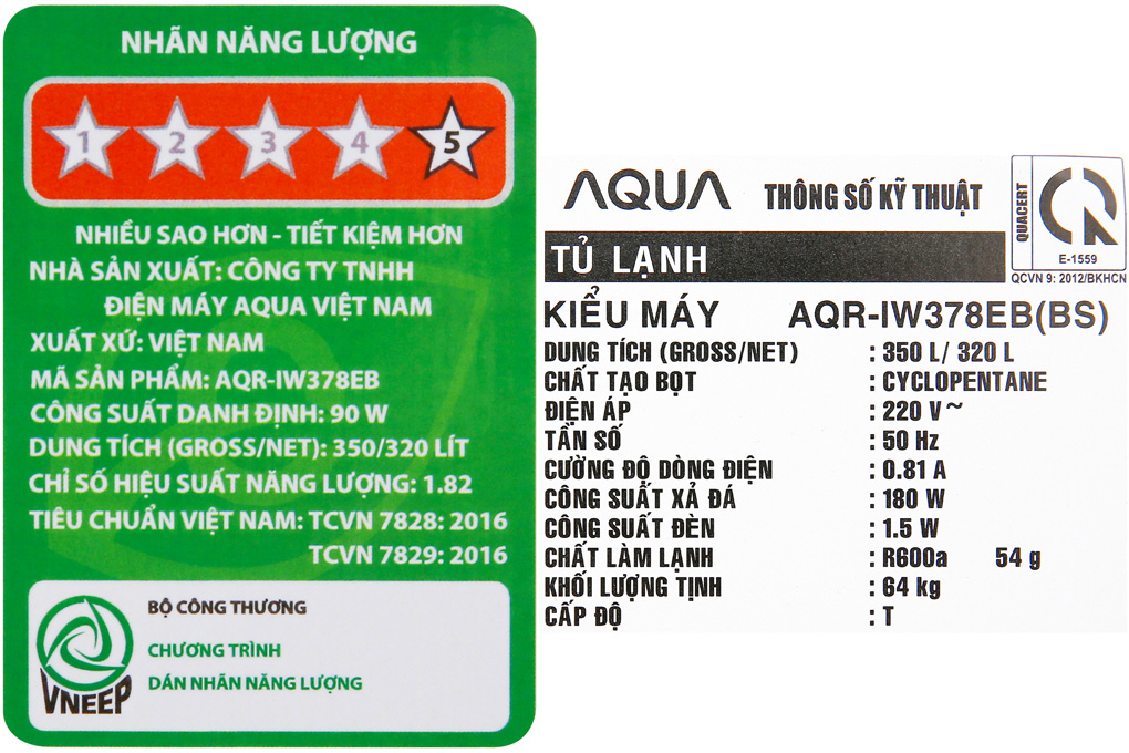 Tủ lạnh AQUA Inverter 320 lít AQR-IW378EB (BS)