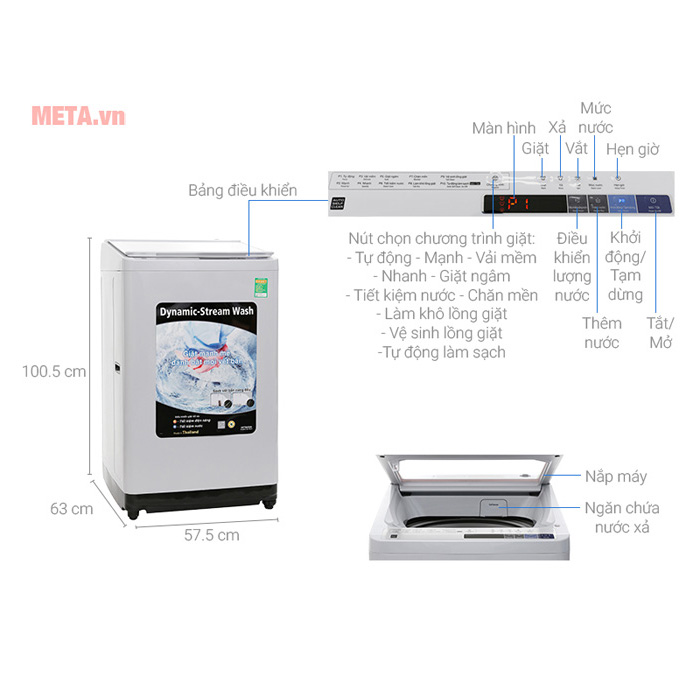 Máy giặt lồng đứng Hitachi SF-110XA 220-VT (COG-W) 11kg