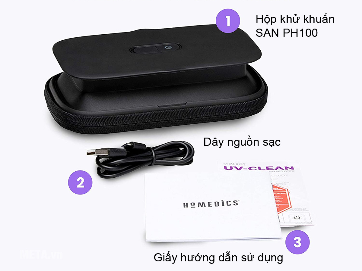 Hộp khử khuẩn công nghệ tia UV HoMedics SAN-PH100 (PH100BKA-4PK) - Pin sạc