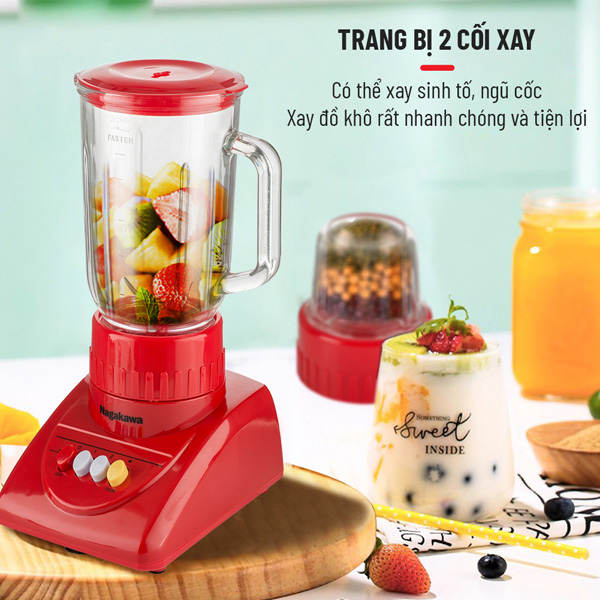Máy xay sinh tố 2 cối thủy tinh Nagakawa NAG0806 (300W)