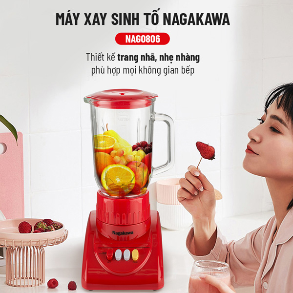 Máy xay sinh tố 2 cối thủy tinh Nagakawa NAG0806 (300W)
