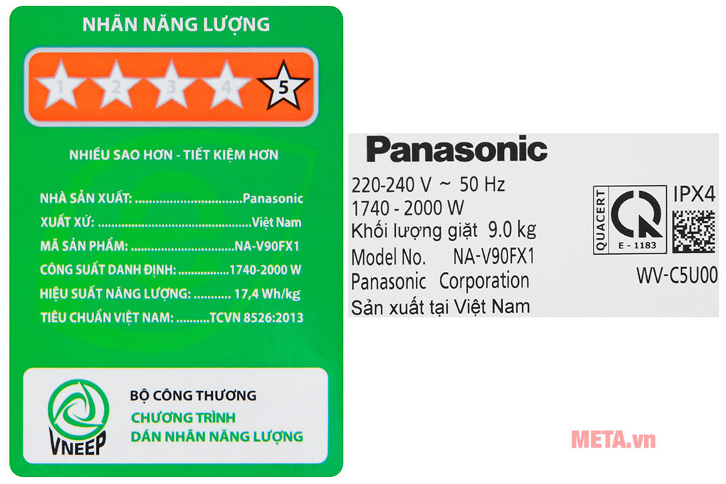 Máy giặt Panasonic Inverter 9 kg NA-V90FX1LVT