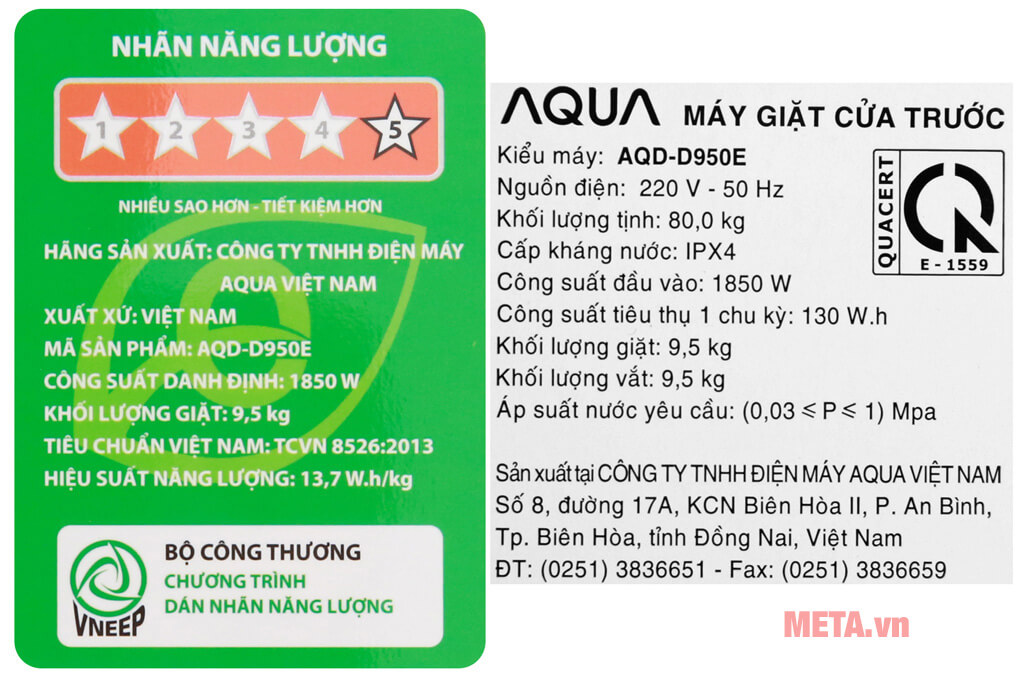 Máy giặt Aqua inverter 9.5 kg AQD-D950E.W
