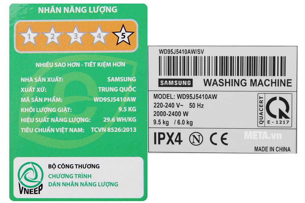 Máy giặt sấy Samsung WD95J5410AW/SV (9,5kg giặt, 6kg sấy)