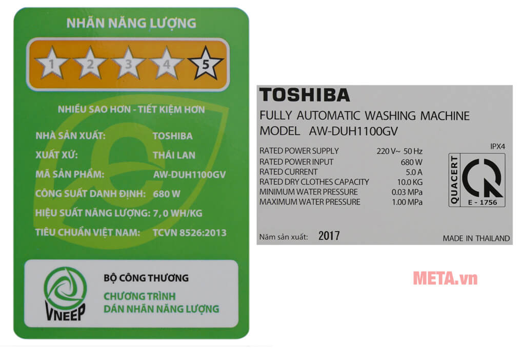 Máy giặt lồng đứng Inverter Toshiba 10kg AW-DUH1100GV