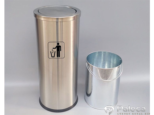 Thùng rác inox trắng nắp lật Paloca (300mm x 600mm)
