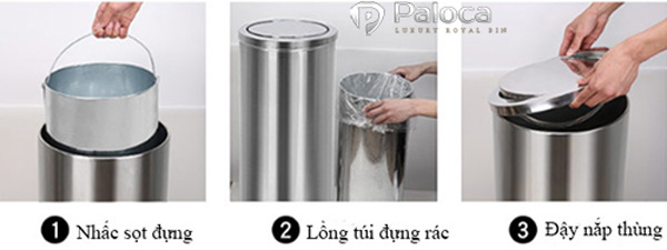 Thùng rác inox trắng nắp lật Paloca (300mm x 600mm)
