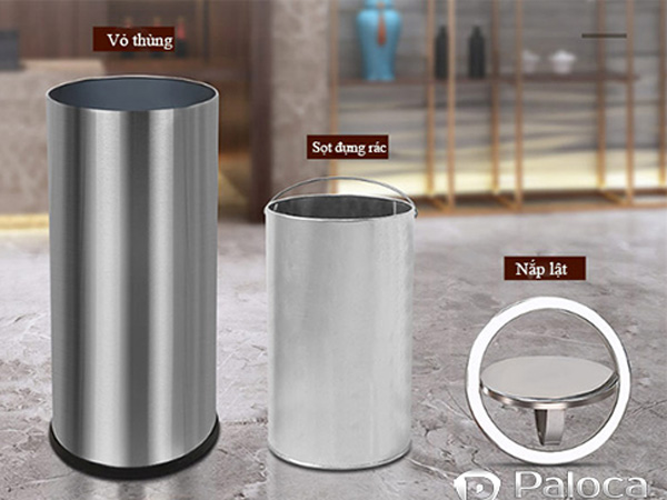 Thùng rác inox trắng nắp lật Paloca (300mm x 600mm)