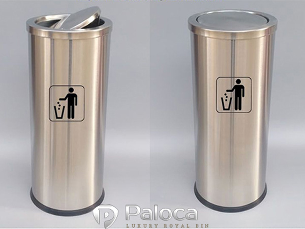 Thùng rác inox trắng nắp lật Paloca (300mm x 600mm)