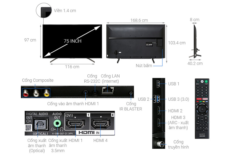 Android Tivi Sony 4K 75 inch KD-75X8000G