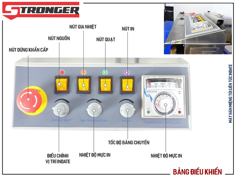 Máy hàn miệng túi liên tục có in date Stronger FRBM-810I