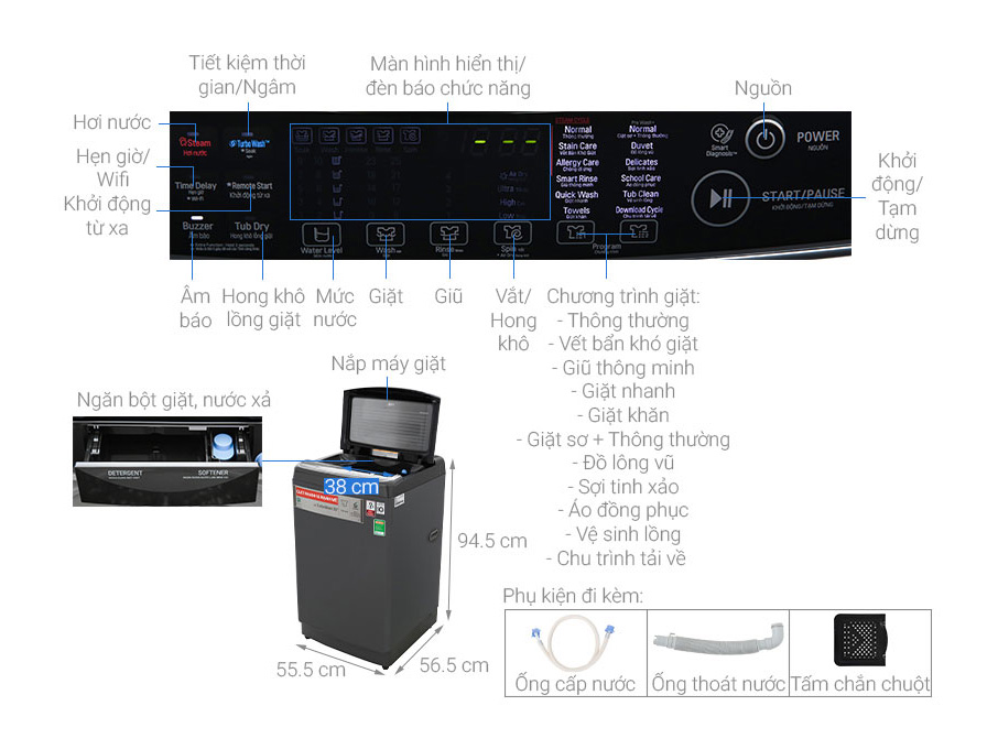 Máy giặt lồng đứng LG inverter 13 kg TH2113SSAK
