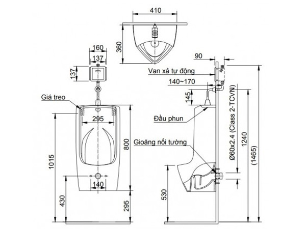 Bồn tiểu nam treo tường Inax U-411V