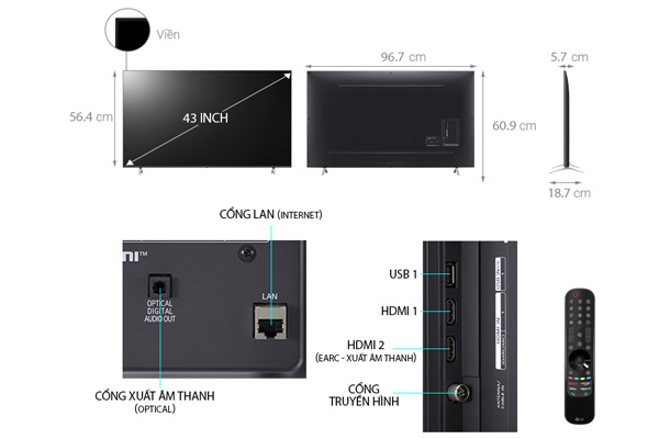 Smart Tivi LG 4K tràn viền 43 inch 43UP7720PTC ThinQ AI
