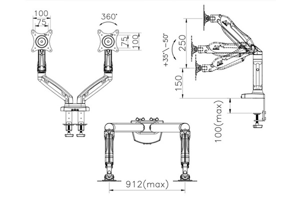 Giá treo 2 màn hình máy tính North Bayou F160 (17"- 27")
