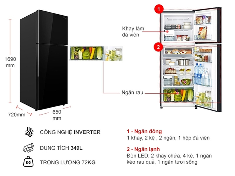 Tủ lạnh Hitachi Inverter 349 lít R-FVY480PGV0(GBK)