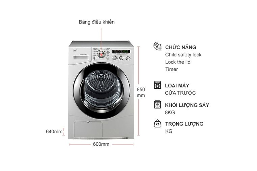 Máy sấy ngưng tụ 8kg LG DR-80BW
