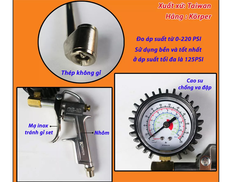 Súng bơm lốp xe (tay cong) Korper KP-B103-4