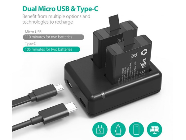 Bộ pin sạc Gopro Hero 5,6,7 Ravpower RP-PB074