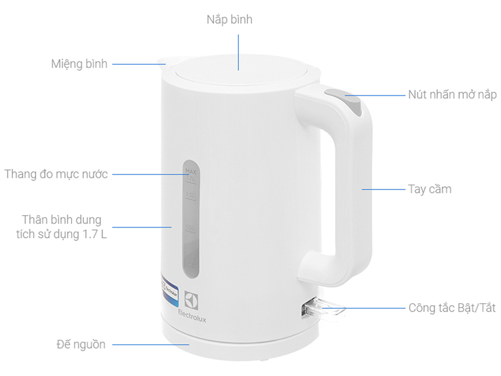 Bình đun siêu tốc Electrolux 1.7 lít E2EK1-100W