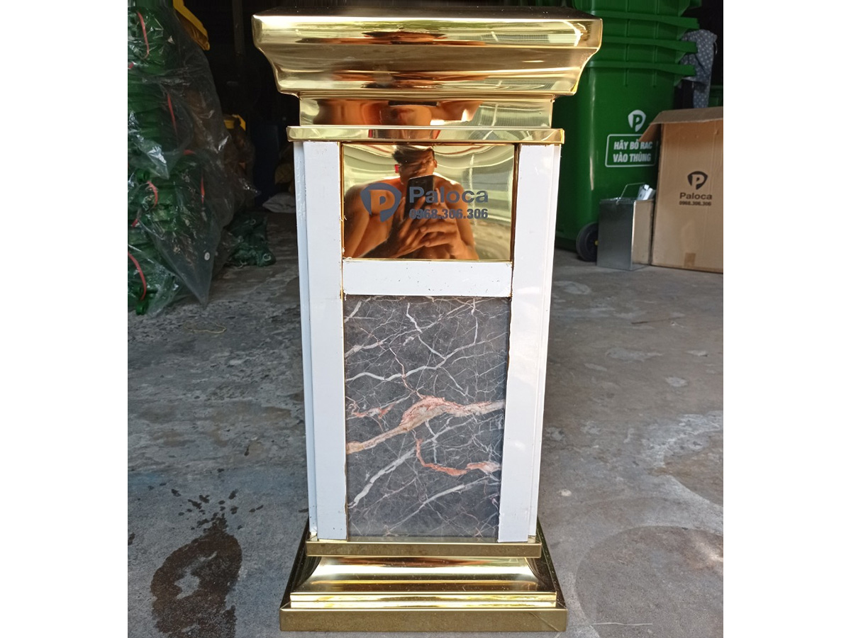 Thùng rác inox Paloca đá hoa cương (310mm x 310mm x 660mm)