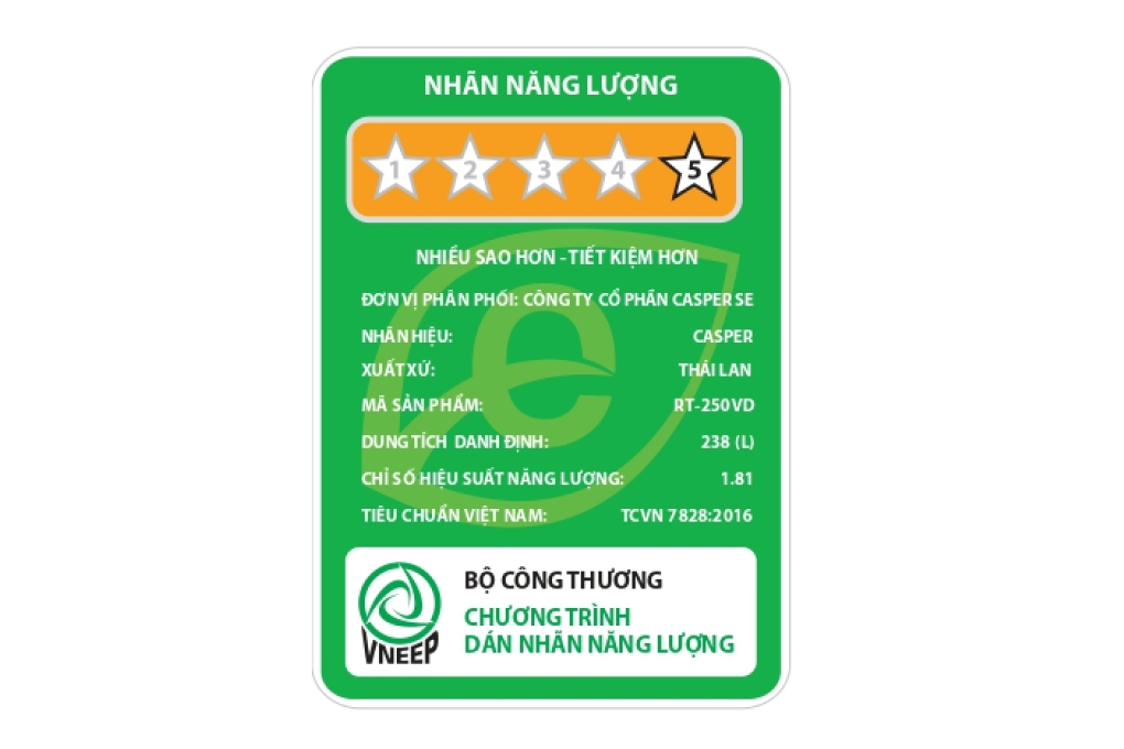 Tủ lạnh Casper Inverter 238 lít RT-250VD