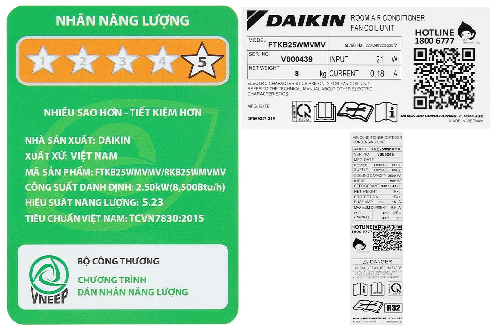 Điều hòa Daikin 8.500 BTU inverter 1 chiều FTKB25WAVMV/RKB25WAVMV