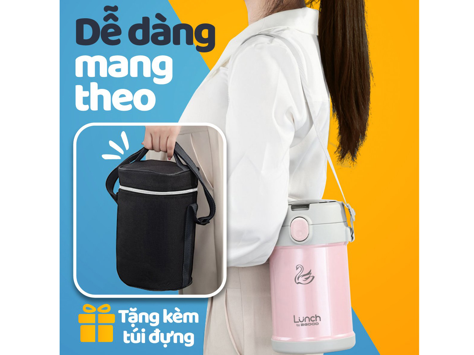 Hộp cơm giữ nhiệt 2GOOD Lunch Box HC01 (2 lít) - Kèm muỗng và đũa inox 304