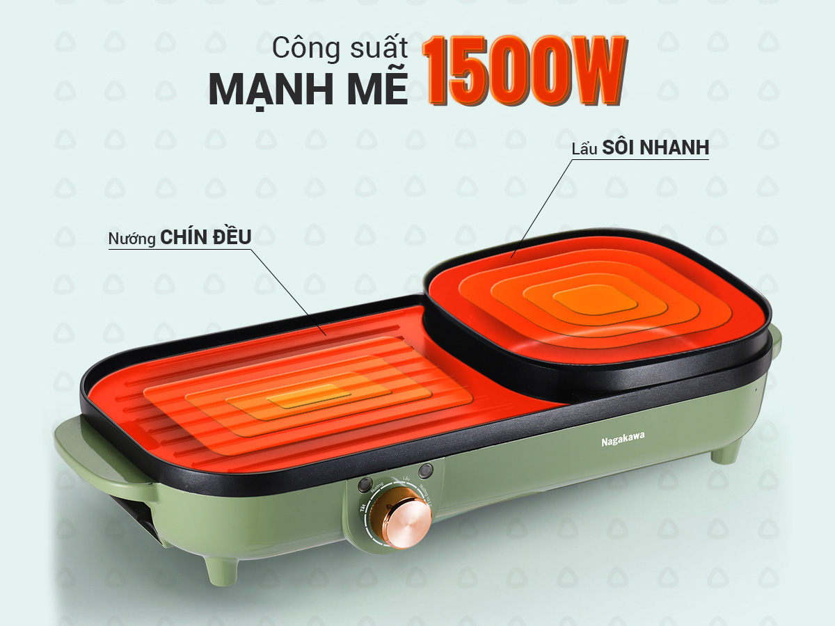 Bếp lẩu nướng Nagakawa NAG3104 có công suất hoạt động mạnh mẽ, lên tới 1.500W