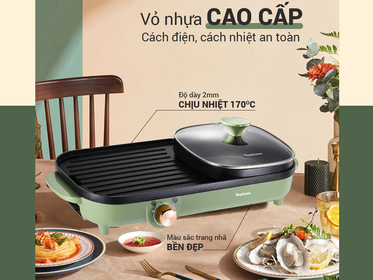 Bếp lẩu nướng Nagakawa NAG3104 được chế tạo từ chất liệu bền vững, an toàn