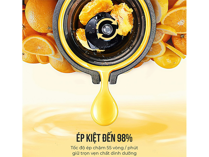 Máy ép Elmich JEE-1855OL được ứng dụng công nghệ ép chậm hiện đại, ép kiệt tới 98%