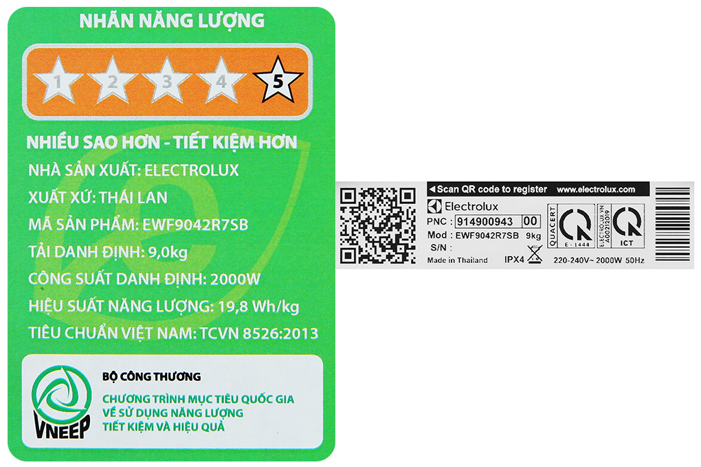 Máy giặt Electrolux Inverter 9kg EWF9042R7SB