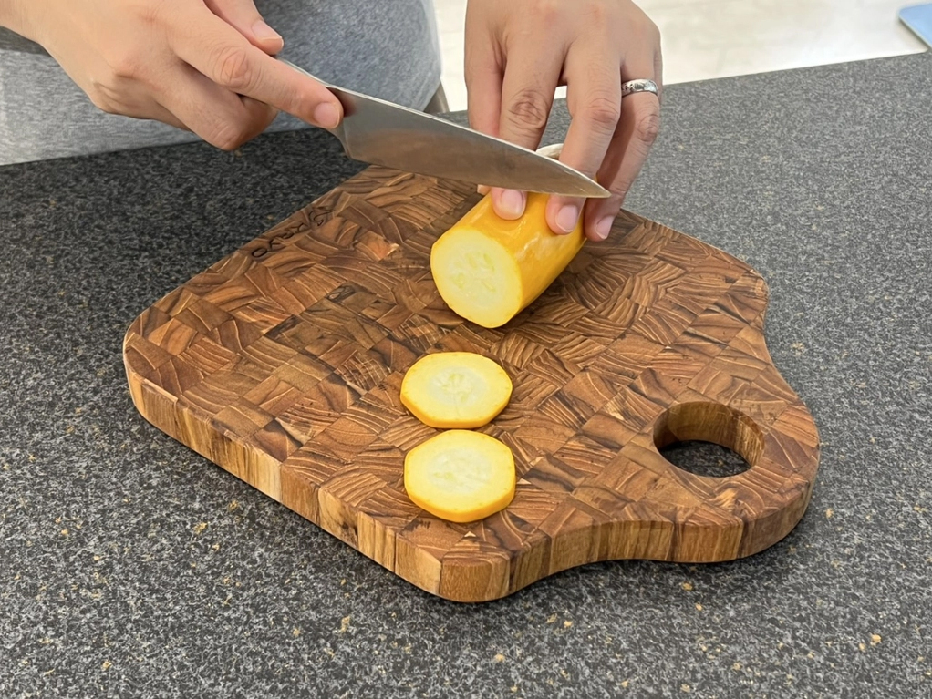 Thớt thái gỗ Teak đầu cây Kaiyo hình giỏ xách DC-GIO