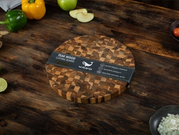 Thớt thái gỗ Teak đầu cây Kaiyo hình tròn 30x2,5cm TDC01