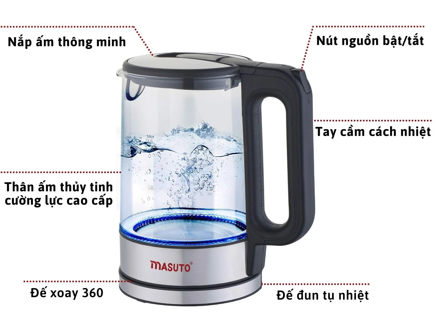 Ấm siêu tốc thủy tinh Masuto MS-Citizen18 (1.8 lít)