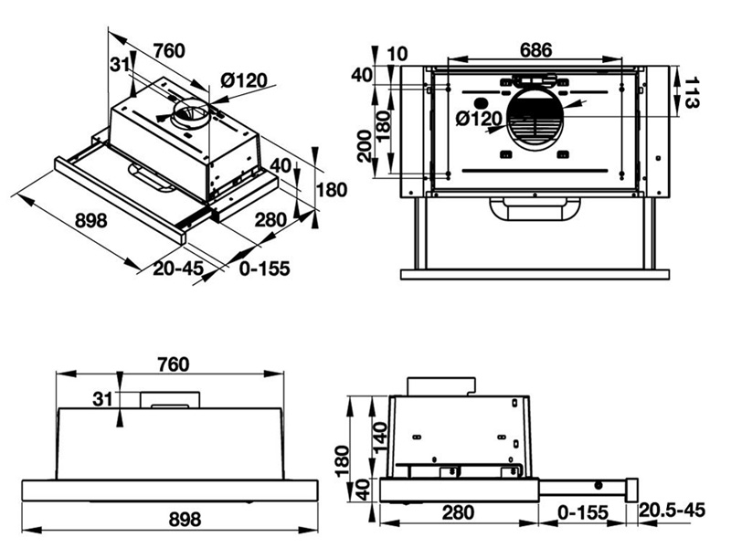Máy hút mùi âm tủ Hafele HH-TI90D/539.81.085