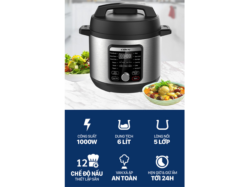 Nồi áp suất điện tử đa năng 6L Coex CP-3214A