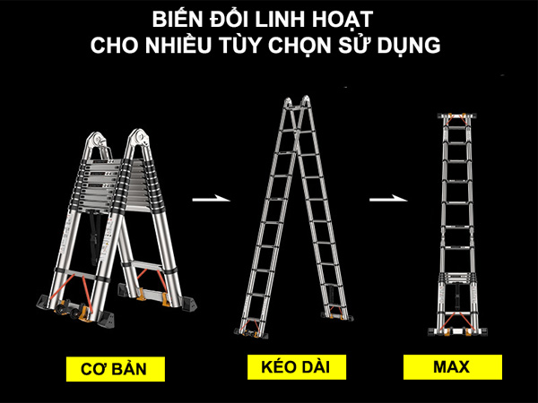 Thang rút đôi inox có bánh xe Winci TRX-1.9