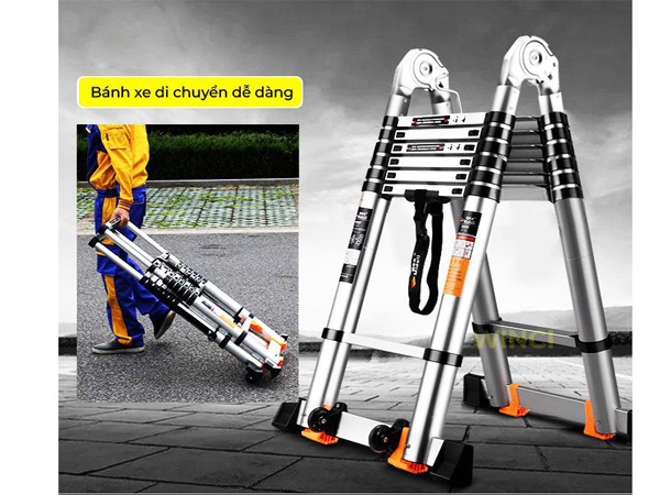 Thang rút đôi inox có bánh xe Winci TRX-1.9