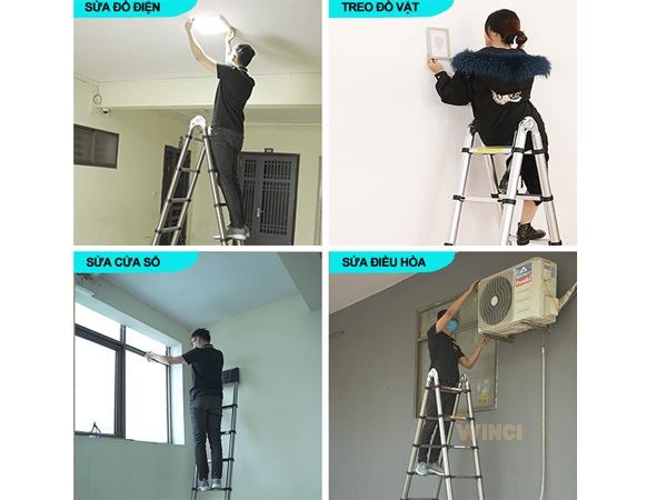 Thang rút đôi inox có bánh xe Winci TRX-1.9