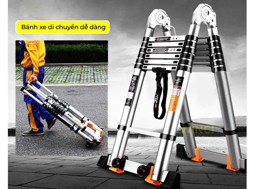 Thang rút đôi inox có bánh xe Winci TRX-2.2