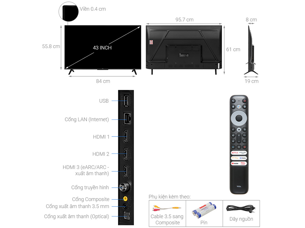 Google Tivi TCL 4K 43 inch 43P635