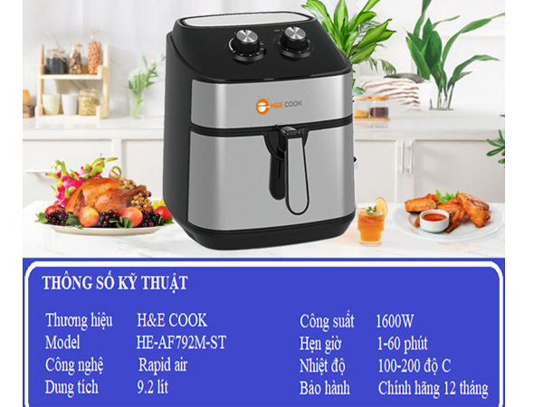 Nồi chiên không dầu H&E Cook HE-AF792M-ST