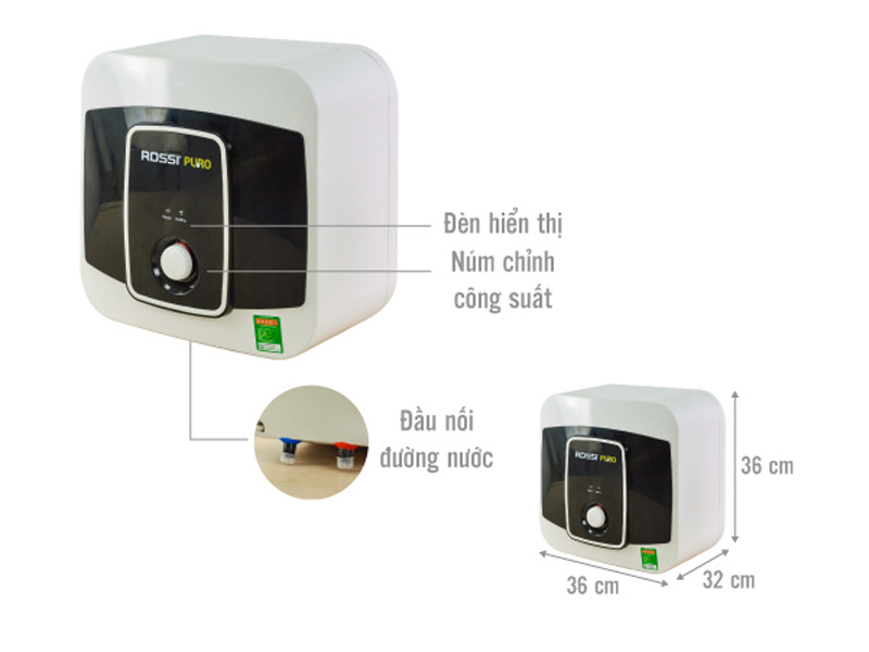 Bình nóng lạnh Rossi puro RPO15 SQ 15 lít vuông