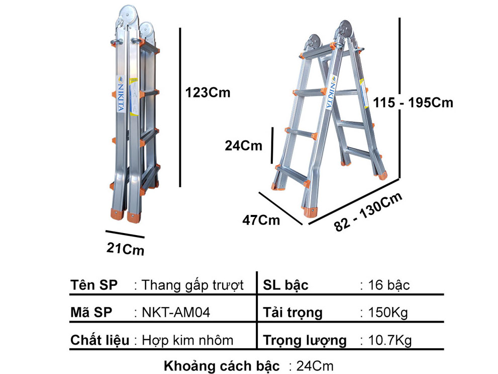 Thang nhôm gấp trượt đa năng Nikita AM04