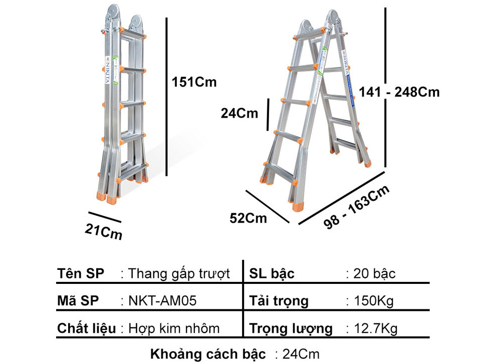 Thang nhôm gấp trượt đa năng Nikita AM05